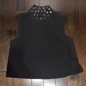 Black Grommet Neck Silky Blouse. Size Medium.